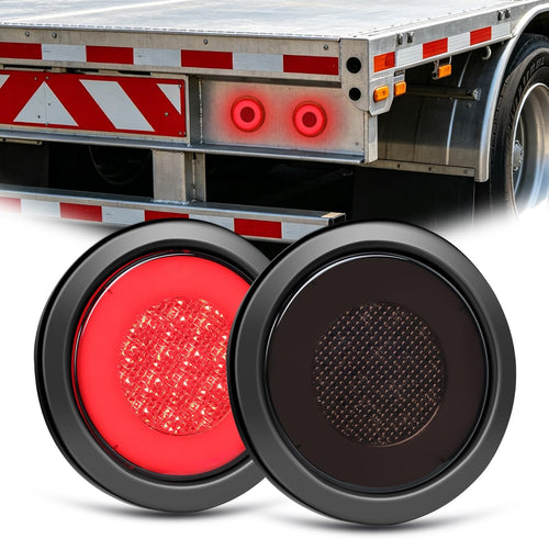 Nilight Trailer Tail Lights 2PCS 4Inch Round 32LED Smoked Red Halo | Grommet Mount IP67 Waterproof Marker Clearance Stop Brake Turn Running Taillights for Trailer Truck Pickup Camper RV