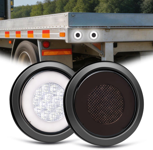 Nilight Trailer Tail Lights 2PCS 4Inch Round 32LED Smoked White Halo | Grommet Mount IP67 Waterproof Marker Clearance Reverse Backup Running Taillights for Trailer Truck Pickup Camper RV