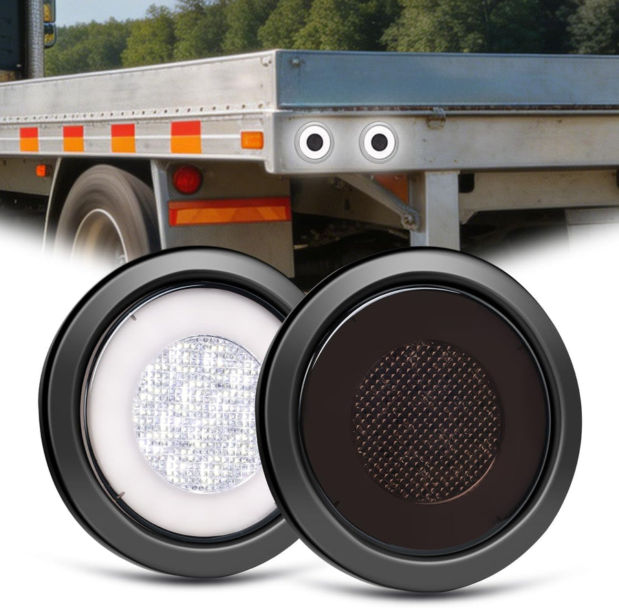Nilight Trailer Tail Lights 2PCS 4Inch Round 32LED Smoked White Halo | Grommet Mount IP67 Waterproof Marker Clearance Reverse Backup Running Taillights for Trailer Truck Pickup Camper RV