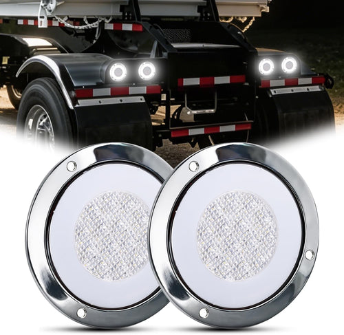 Nilight Trailer Tail Lights 2PCS 4Inch Round 32LED White Halo Chrome | Plated Frame Grommet IP67 Waterproof Marker Clearance Stop Brake Turn Running Taillights for Trailer Truck Pickup Camper RV
