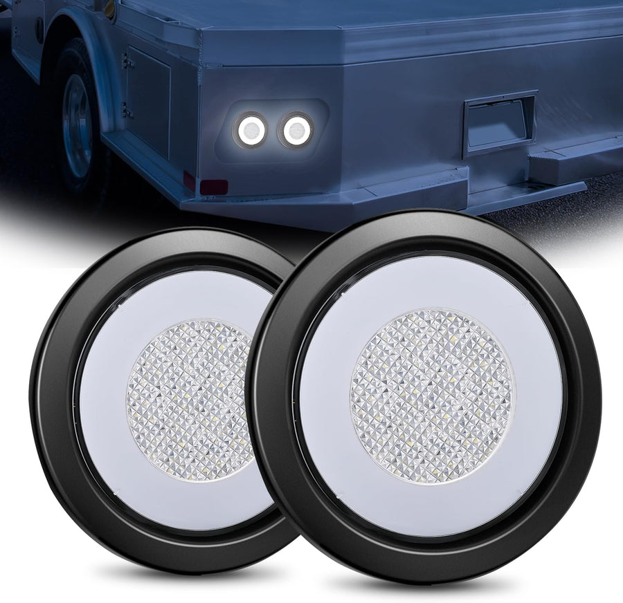 Nilight Trailer Tail Lights 2PCS 4Inch Round 32LED White Halo Ring | Grommet Mount IP67 Waterproof Marker Clearance Reverse Backup Running Taillights for Trailer Truck Pickup Camper RV