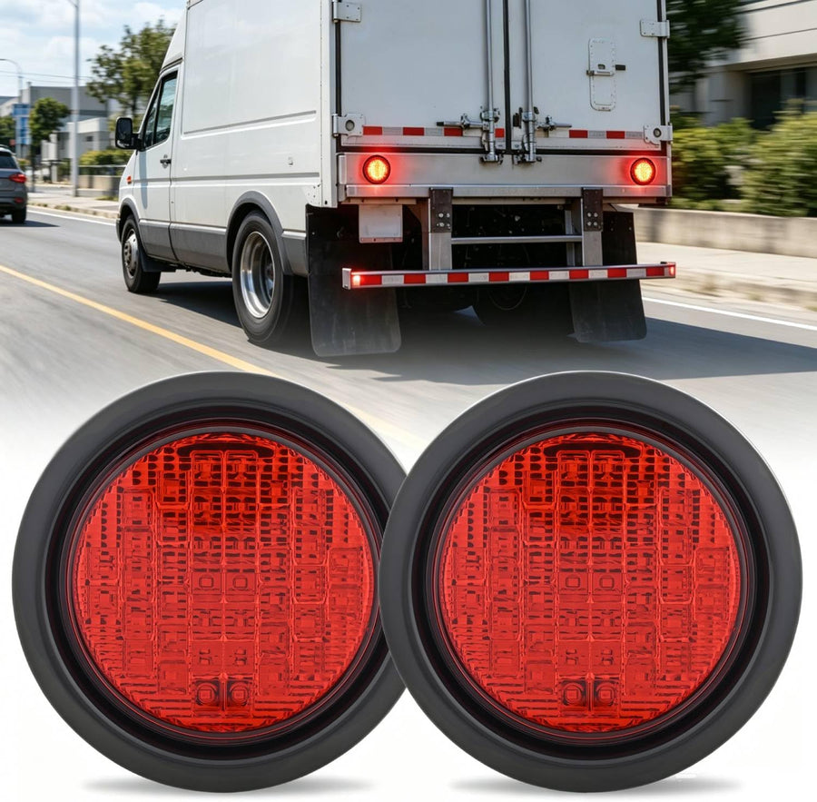 Nilight Trailer Tail Lights 2PCS 4Inch Round 40LED Red Stop Brake | Surface Mount Grommet IP67 Waterproof Marker Clearance Turn Signal Running Taillights for Trailer Truck Pickup Camper RV Bus