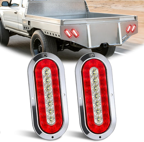 Nilight Trailer Tail Lights 2PCS 6Inch Oval 23LED Red White Chrome | Frame Marker Clearance Stop Brake Reverse Backup Running Taillights IP67 Waterproof for Trailer Truck Pickup Camper RV