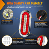 Nilight Trailer Tail Lights 2PCS 6Inch Oval 23LED Red White Chrome | Frame Marker Clearance Stop Brake Reverse Backup Running Taillights IP67 Waterproof for Trailer Truck Pickup Camper RV, view 4