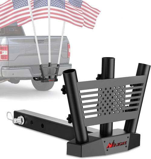 Nilight Triple Hitch Mount Flagpole Holder fits 2 Inch Receivers | Heavy Duty Metal Mount Kit Compatible with 0.87 to 1.38 Inch Diameter Flag Tube for Trucks SUV RV Pickup Camper Trailer Jeep