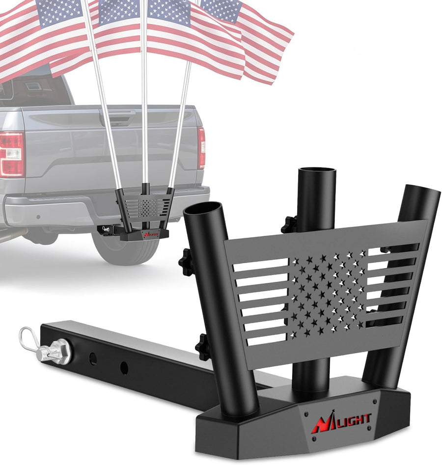 Nilight Triple Hitch Mount Flagpole Holder fits 2 Inch Receivers | Heavy Duty Metal Mount Kit Compatible with 0.87 to 1.38 Inch Diameter Flag Tube for Trucks SUV RV Pickup Camper Trailer Jeep