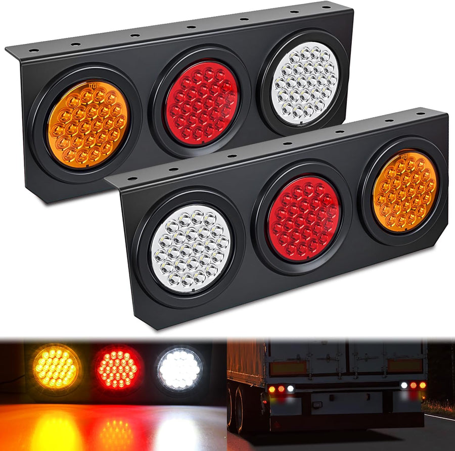 Nilight Triple Tail Lights 2PCS 72LED Stop Brake Turn Reverse | Running Backup Lights with Iron Bracket Base IP67 Waterproof Fits Truck Trailer Camper Van RV Caravan