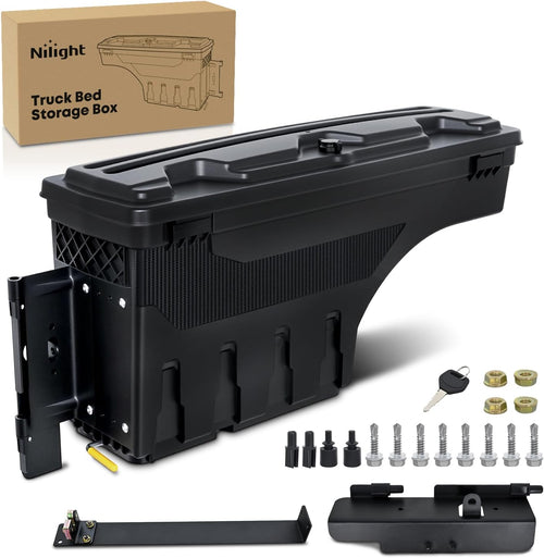 Nilight Truck Bed Tool Box Left Drivers Side Tool Boxes Fit for Ford F-250/350 Super Duty 1999-2016 ABS Swing Case Truck Storage Box with Lockable Lid Waterproof Wheel Well Toolbox for Truck Bed