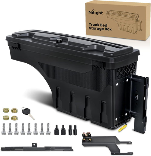 Nilight Truck Bed Tool Box Right Passenger Side Truck Tool Box Fit for Ford F-150 2015-2021 ABS Swing Case Truck Bed Storage Box with Lockable Lid Waterproof Wheel Well Toolbox Black