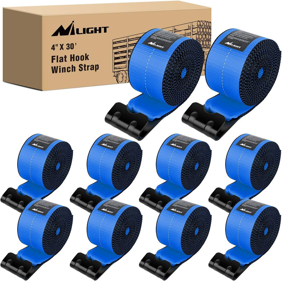 Nilight Truck Straps 4 Inch x 30' Heavy Duty Tie Down with Flat Hooks | 16800LBS Break Strength & 5400LBS WLL for Flatbed Trailer Cargo Control Recovery Tree Saver 10 Pack Blue