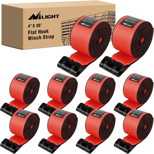 Nilight Truck Straps 4 Inch x 30' Heavy Duty Tie Down with Flat Hooks | 16800LBS Break Strength & 5400LBS WLL for Flatbed Trailer Cargo Control Recovery Tree Saver 10 Pack Red