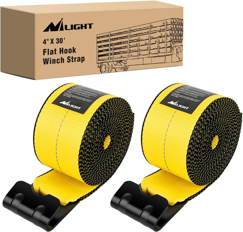 Nilight Truck Straps 4 Inch x 30' Heavy Duty Tie Down with Flat Hooks | 16800LBS Break Strength & 5400LBS WLL for Flatbed Trailer Cargo Control Recovery Tree Saver 2 Pack Yellow