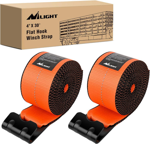 Nilight Truck Straps 4 Inch x 30 Inch Heavy Duty Tie Down with Flat Hooks | 16800LBS Break Strength & 5400LBS WLL for Flatbed Trailer Cargo Control Recovery Tree Saver 2 Pack Orange