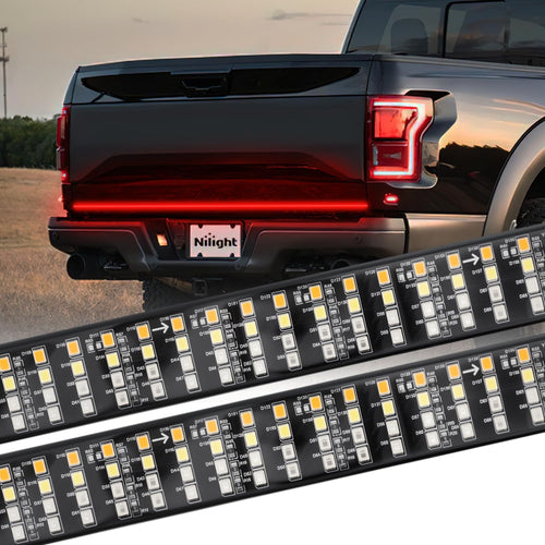 Nilight Truck Tailgate Light Strip 60 Inch Quad Row 648 LED Strip with Red Running Brake Lights White Reverse Lamp Amber Turn Signals
