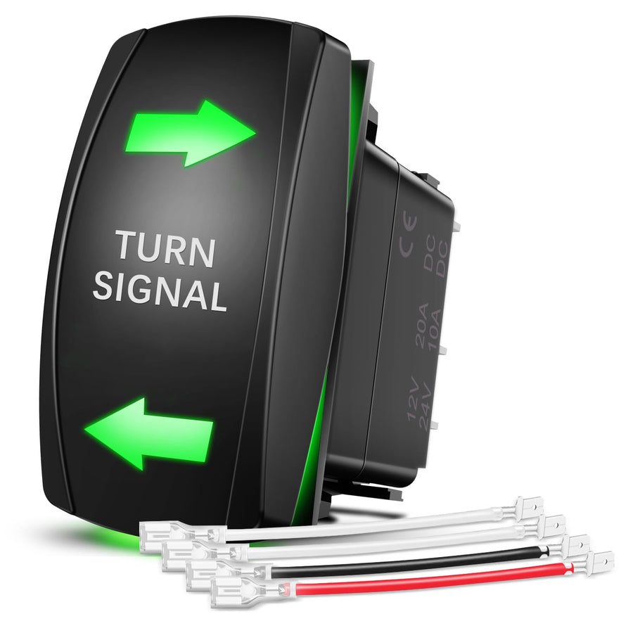 Nilight Turn Signal Switch Green 4Pin ON Off ON Rocker Switch Laser Etched SPDT Toggle Switches 12V 20A 24V 10A Jumper Wires for Cars RVs Boats Campers Trailers