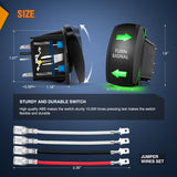 Nilight Turn Signal Switch Green 4Pin ON Off ON Rocker Switch Laser Etched SPDT Toggle Switches 12V 20A 24V 10A Jumper Wires for Cars RVs Boats Campers Trailers, view 6