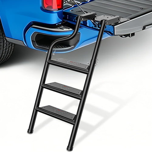 Nilight Universal Foldable Pickup Truck Tailgate Ladder | Truck Bed Step for Pickup, Features Non-Slip Wide Pedal, Stainless Steel Self-Drilling Screws, Sturdy Rubber Feet