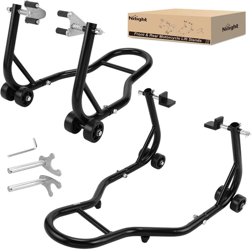 Nilight Universal Motorcycle Stand Lift 850lbs Front Rear Combo Stand Lift Stand Front Wheel Fork Stand Rear U+L Fork Swingarm Spool Stand for Most Yamaha Honda Kawasaki Suzuki Motorcycles