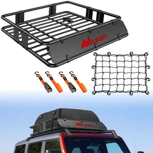 Nilight Universal Roof Rack Cargo Basket 43in x 39in x 6in With Cargo Net Ratchet Straps Luggage Holder