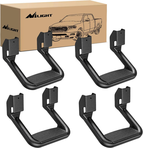 Nilight Universal Side Step Slip-Proof Aluminum Side Hoop Steps Nerf Bars Assembly Black 4 Pcs for Chevy (Chevrolet) Ford Toyota GMC Dodge RAM (Drilling Required) (25% OFF Final Checkout)
