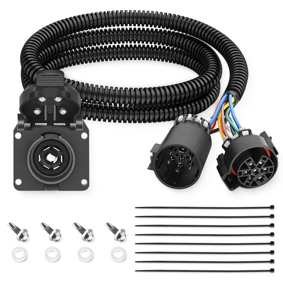 Nilight USCAR 7 Pin Trailer Wiring Harness 7ft for Chevy Ford GMC Dodge Nissan Toyota 5th Wheel Gooseneck Trailer