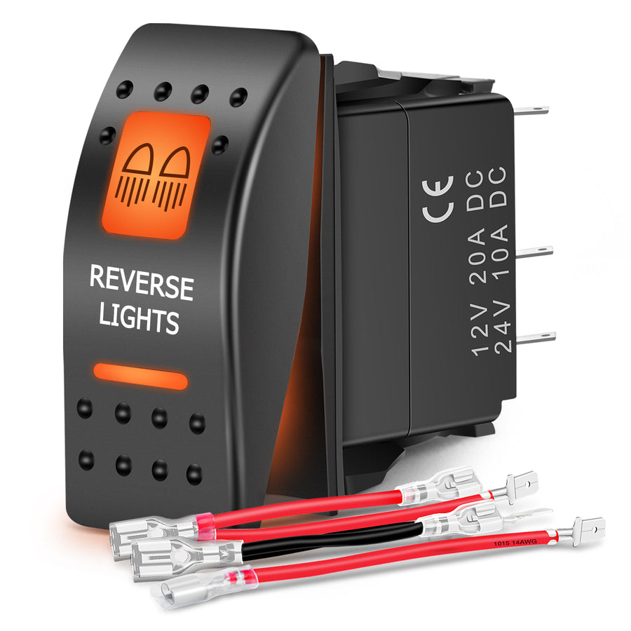 Nilight UTV Reverse Lights Rocker Switch On Off 5 PIN SPST LED Light Bar Switches with Orange Backlit 12V 24V Toggle with Jumper Wires Set for ATVs UTVs Cars Trucks RVs