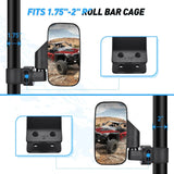 Nilight UTV Side Mirrors Universal Fit For 1.6in to 2in Roll Cages, view 3