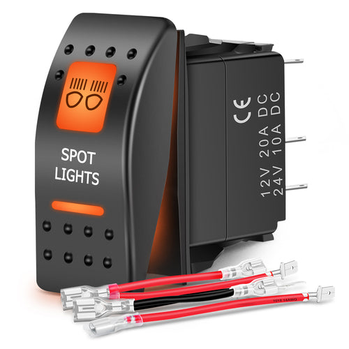 Nilight UTV Spot Lights Rocker Switch On Off 5 PIN SPST LED Light Bar Switches with Orange Backlit 12V 24V Toggle with Jumper Wires Set for ATVs UTVs Cars Trucks RVs