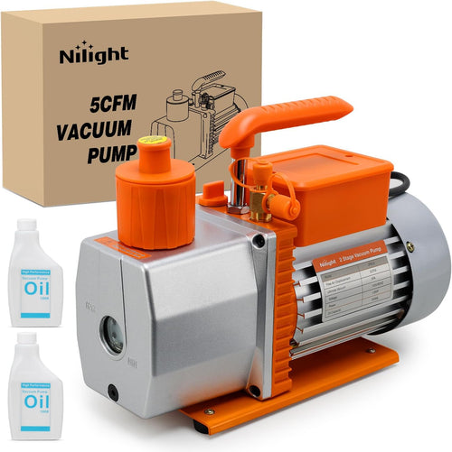 Nilight Vacuum Pump HVAC, 5 CFM 1/2 HP 110V 2 Stage AC Vacuum Pumps Kit for R22 R404a R134a R410a, 3x10?1 Pa Ultimate Vacuum for Auto Air Conditioning Servicing Refrigerant Recharging, Oil Included
