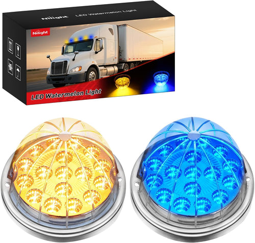 Nilight Watermelon Light 17 LED Dual Color 2PCS Stainless Steel Bezel Amber to Blue Side Marker Clearance Turn Signal Lights 4 Plug IP68 Waterproof for Trailer Truck Pickup Camper RV ATV UTV Boat
