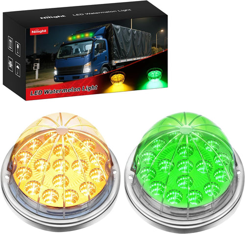 Nilight Watermelon Light 17 LED Dual Color 2PCS Stainless Steel Bezel Amber to Green Side Marker Clearance Turn Signal Lights 4 Plug IP68 Waterproof for Trailer Truck Pickup Camper RV ATV UTV Boat