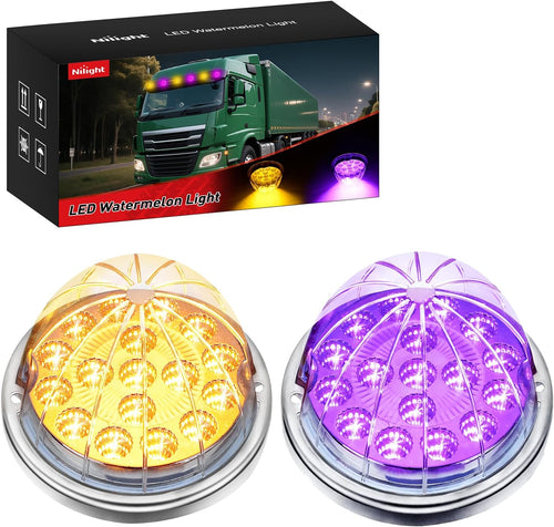 Nilight Watermelon Light 17 LED Dual Color 2PCS Stainless Steel Bezel Amber to Purple Side Marker Clearance Turn Signal Lights 4 Plug IP68 Waterproof for Trailer Truck Pickup Camper RV ATV UTV Boat