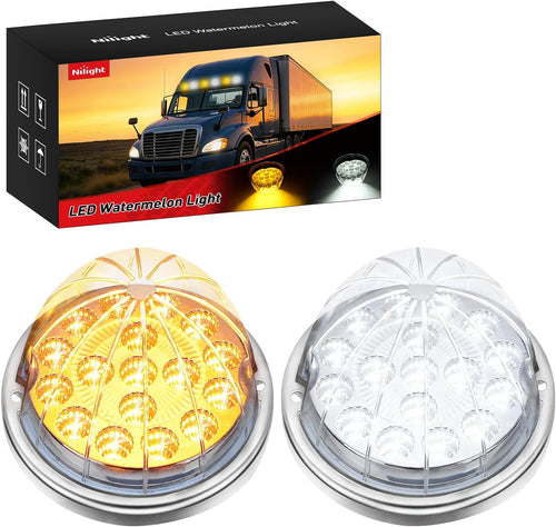 Nilight Watermelon Light 17 LED Dual Color 2PCS Stainless Steel Bezel Amber to White Side Marker Clearance Turn Signal Lights 4 Plug IP68 Waterproof for Trailer Truck Pickup Camper RV ATV UTV Boat