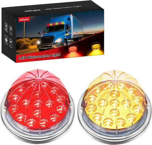 Nilight Watermelon Light 17 LED Dual Color 2PCS Stainless Steel Bezel Red to Amber Side Marker Clearance Turn Signal Lights 4 Plug IP68 Waterproof for Trailer Truck Pickup Camper RV ATV UTV Boat