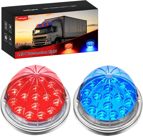 Nilight Watermelon Light 17 LED Dual Color 2PCS Stainless Steel Bezel Red to Blue Side Marker Clearance Turn signal Lights 4 Plug IP68 Waterproof for Trailer Truck Pickup Camper RV ATV UTV Boat