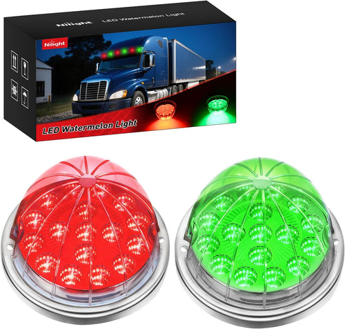 Nilight Watermelon Light 17 LED Dual Color 2PCS Stainless Steel Bezel Red to Green Side Marker Clearance Turn signal Lights 4 Plug IP68 Waterproof for Trailer Truck Pickup Camper RV ATV UTV Boat