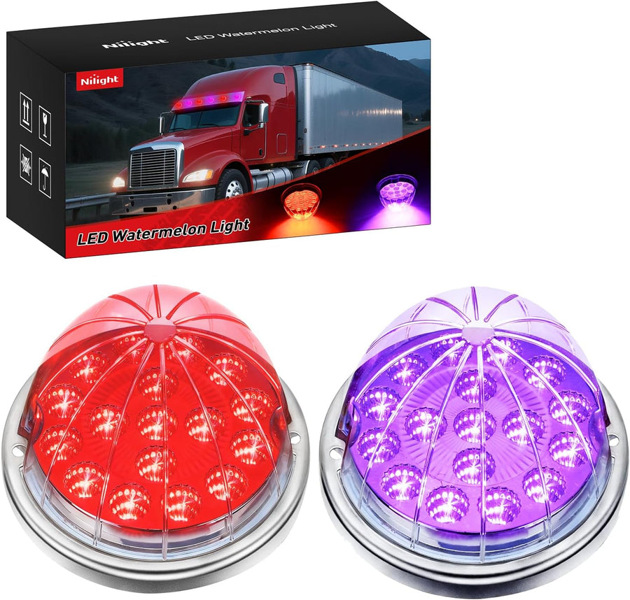 Nilight Watermelon Light 17 LED Dual Color 2PCS Stainless Steel Bezel Red to Purple Side Marker Clearance Turn Signal Lights 4 Plug IP68 Waterproof for Trailer Truck Pickup Camper RV ATV UTV Boat