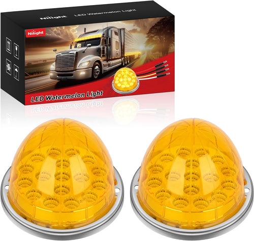Nilight Watermelon Light 17 LED Triple Function 2PCS Amber Lens Stainless Steel Bezel Marker Clearance Strobe Turn Signal Lights 4 Plug IP68 Waterproof for Trailer Truck Pickup Camper RV ATV UTV Boat