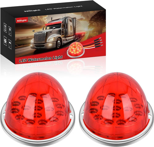 Nilight Watermelon Light 17 LED Triple Function 2PCS Red Lens Stainless Steel Bezel Marker Clearance Strobe Brake Lights 4 Plug IP68 Waterproof for Trailer Truck Pickup Camper RV ATV UTV Boat