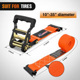 Nilight Wheel Chock Tie Down Kit 4500lb Break Strength 2Pcs E Track Ratchet Straps 4 Pcs Heavy Duty Trailer Tire Straps System for ATV, UTV, Lawn Mower,SXS 10 in-30 in Diameter Tires Orange, view 3