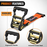 Nilight Wheel Chock Tie Down Kit 4500lb Break Strength 2Pcs E Track Ratchet Straps 4 Pcs Heavy Duty Trailer Tire Straps System for ATV, UTV, Lawn Mower,SXS 10 in-30 in Diameter Tires Orange, view 4
