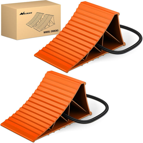 Nilight Wheel Chocks, Heavy Duty Wheel Stopper for Car, Truck, RV, Trailer, Caravan, Motorcycle, 8.7 Inch x 4.8 Inch x 4.2 Inch, 2-Pack(Orange)