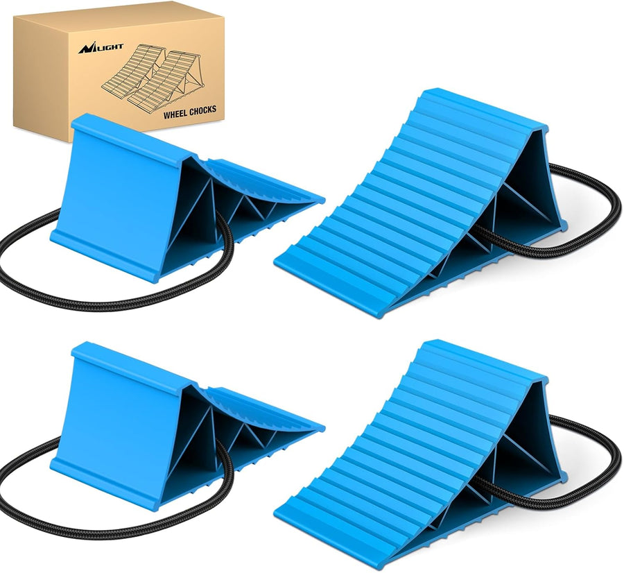 Nilight Wheel Chocks, Heavy Duty Wheel Stopper for Car, Truck, RV, Trailer, Caravan, Motorcycle, 8.7 Inch x 4.8 Inch x 4.2 Inch, 4-Pack(Blue)