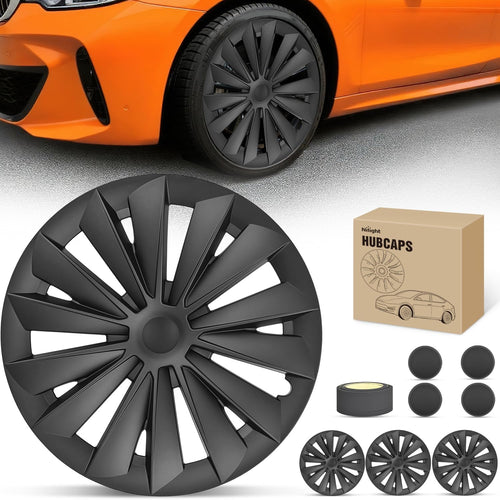 Nilight Wheel Cover Hubcaps 19 Inch for Tesla Model Y Accessories 2021 2022 2023 2024 Tesla Model Y 19 Inch Hub caps Set of 4 Rim Protector Wheel Covers Replacement Multi-Spoke Lines Style Matt Black