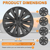Nilight Wheel Cover Hubcaps 19 Inch for Tesla Model Y Accessories 2021 2022 2023 2024 Tesla Model Y 19 Inch Hub caps Set of 4 Rim Protector Wheel Covers Replacement Multi-Spoke Lines Style Matt Black, view 2