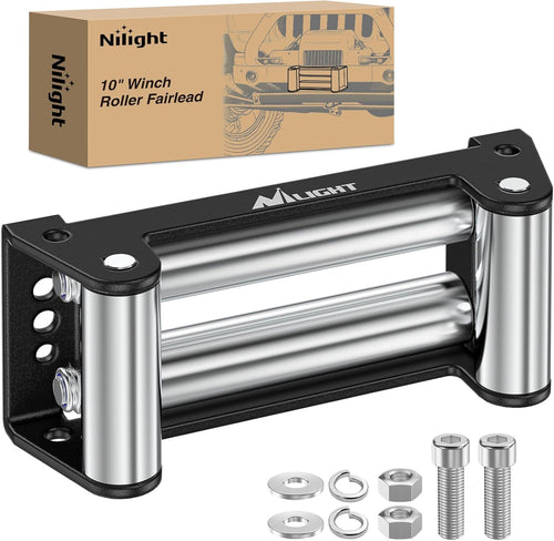 Nilight Winch Fairlead 10 Inch (254mm) Heavy Duty Winch Roller Fairlead 4-Way Universal Cable Guide with Mounting Hardware for Steel Cable 8000-12000 LBS UTV ATV Winches Accessory Replacement Black