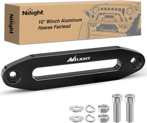 Nilight Winch Fairlead Aluminum Hawse Fairlead 10 Inch (254 mm) Hole Spacing with Mounting Hardware Winch Hawse Fairlead for Synthetic Rope 8000-15000 LBS Trailer Truck Winch Accessory Anodized Black