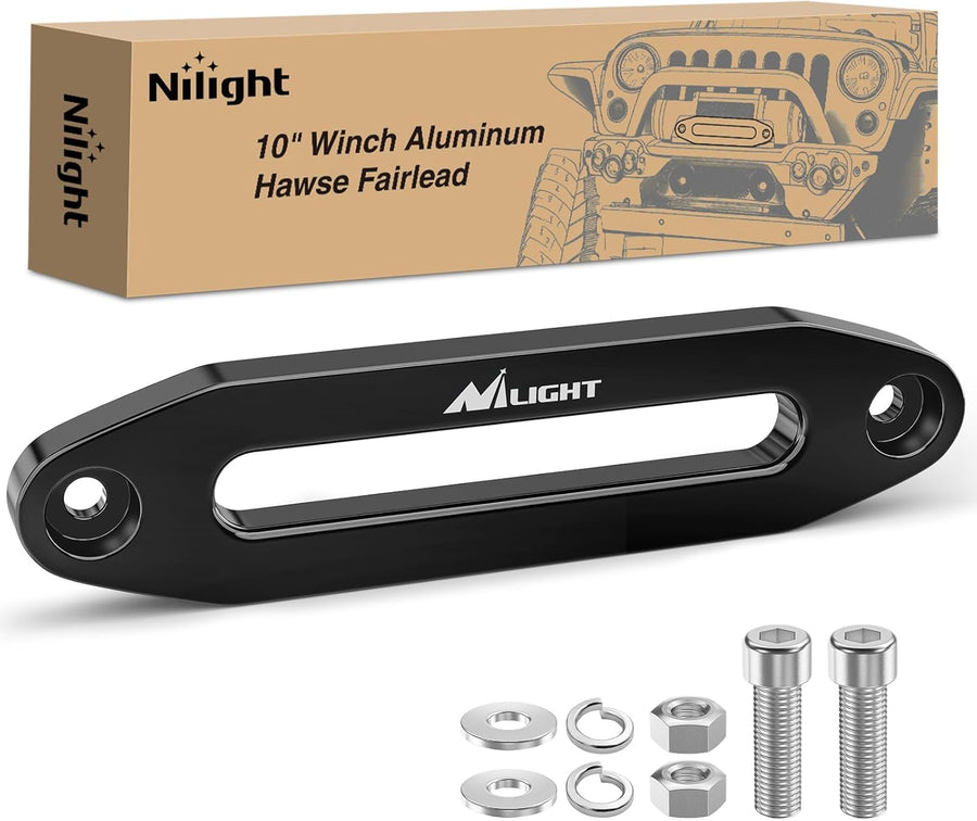 Nilight Winch Fairlead Aluminum Hawse Fairlead 10 Inch (254 mm) Hole Spacing with Mounting Hardware Winch Hawse Fairlead for Synthetic Rope 8000-15000 LBS Trailer Truck Winch Accessory Anodized Black