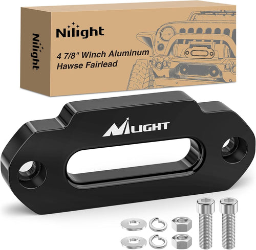 Nilight Winch Fairlead Aluminum Hawse Fairlead 4-7/8 Inch (124mm) Hole Spacing with Mounting Hardware Winch Hawse Fairlead for Synthetic Rope 2000-3500 LBS UTV ATV Winch Accessory Anodized Black