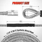 Nilight Winch Rope 1/4 Inch x 50 Feet 9000 LBS Synthetic Winch Line Cable with Black Protective Sleeve for ATV Towing Winches with Synthetic Ropes UTV Truck Boat SUV Vehicle, Grey, view 2